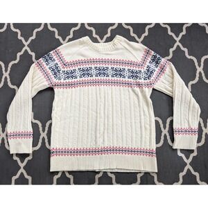 Vintage Sears Sweater Womens Medium‎ White Cable Knit Fair Isle Put On Shop